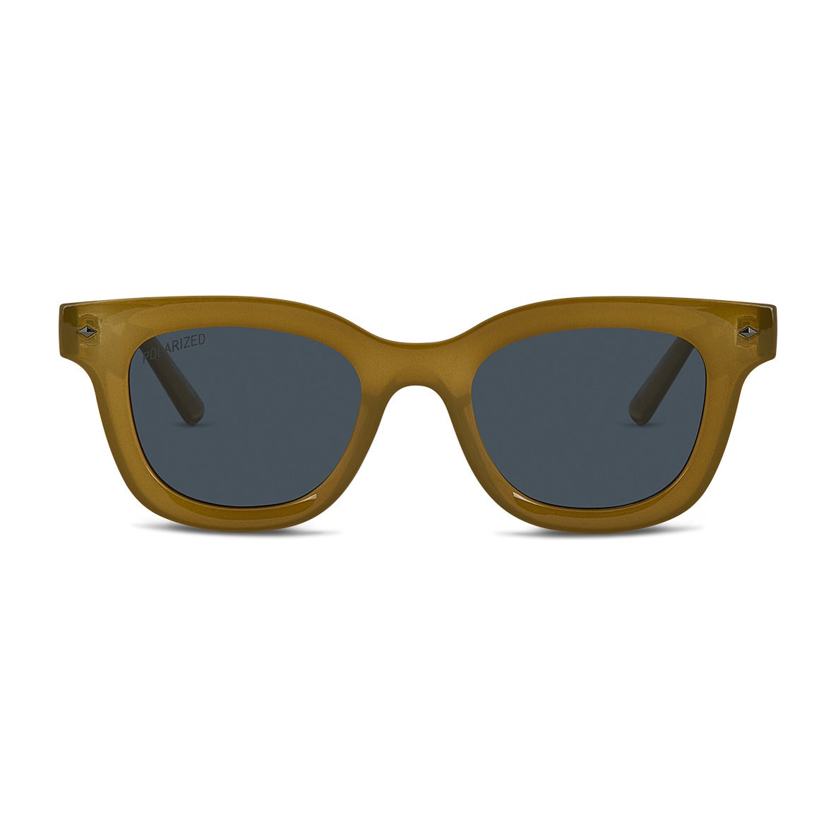 Wollumbin Nimbin sunglasses, olive frame with smoke polarised lens, front