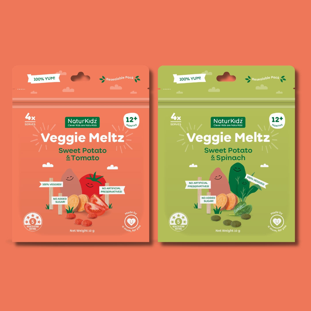NaturKidz Veggie Meltz Discovery Pack, one bag of each of the 2 Veggie Meltz flavours