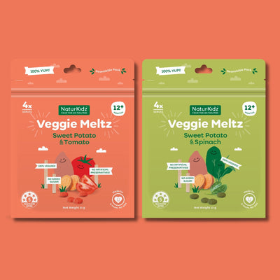 NaturKidz Veggie Meltz Discovery Pack, one bag of each of the 2 Veggie Meltz flavours