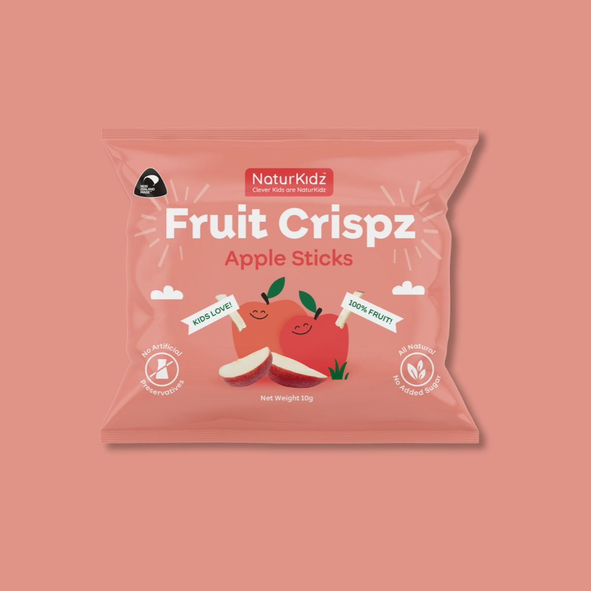 NaturKidz Fruit Crispz Apple Sticks, front of pack