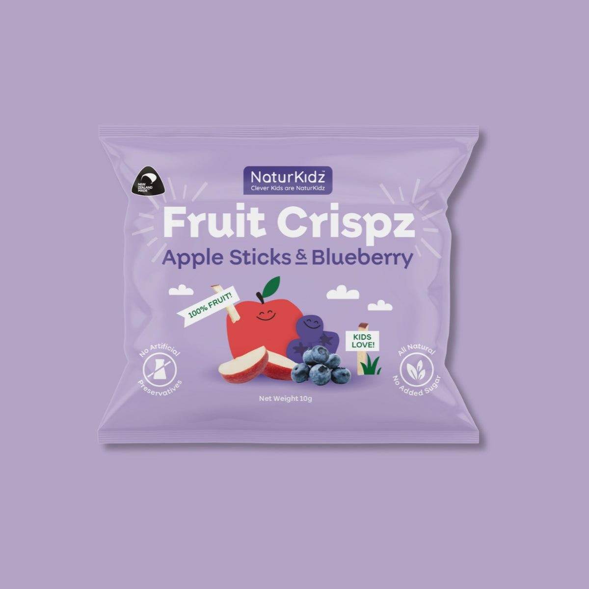 NaturKidz Fruit Crispz Apple Sticks & Blueberry, front of pack