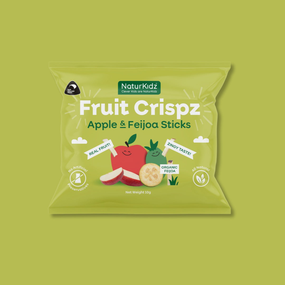 NaturKidz Fruit Crispz Apple & Feijoa Sticks, front of pack