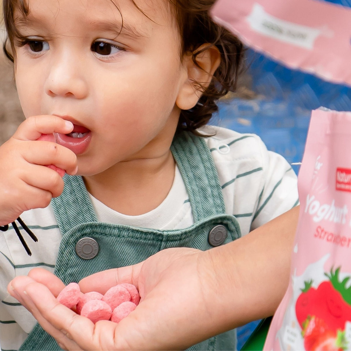 NaturKidz Yoghurt Meltz Strawberry, being eaten