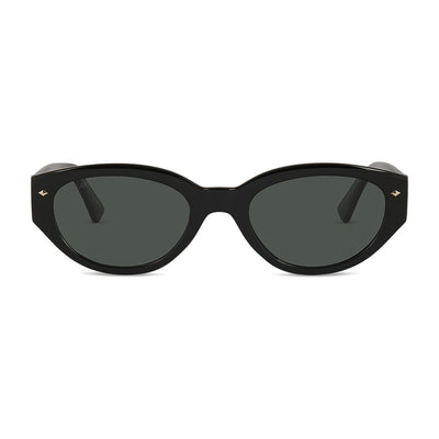 Wollumbin Noosa women's sunglasses, black frame with green polarised lens, front