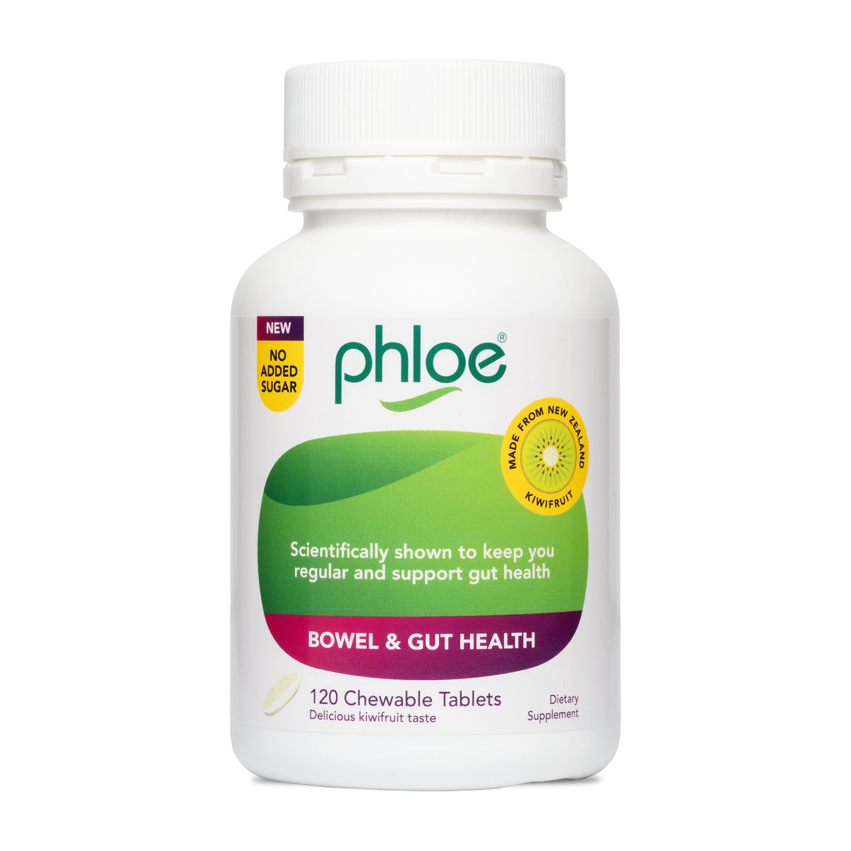 Phloe Bowel & Gut Health No Added Sugar 120 chewable tablet bottle