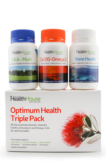 Optimum Health Triple Pack No Iron (CAA Multi / Bone Health / CoQ10)-Matakana Pharmacy