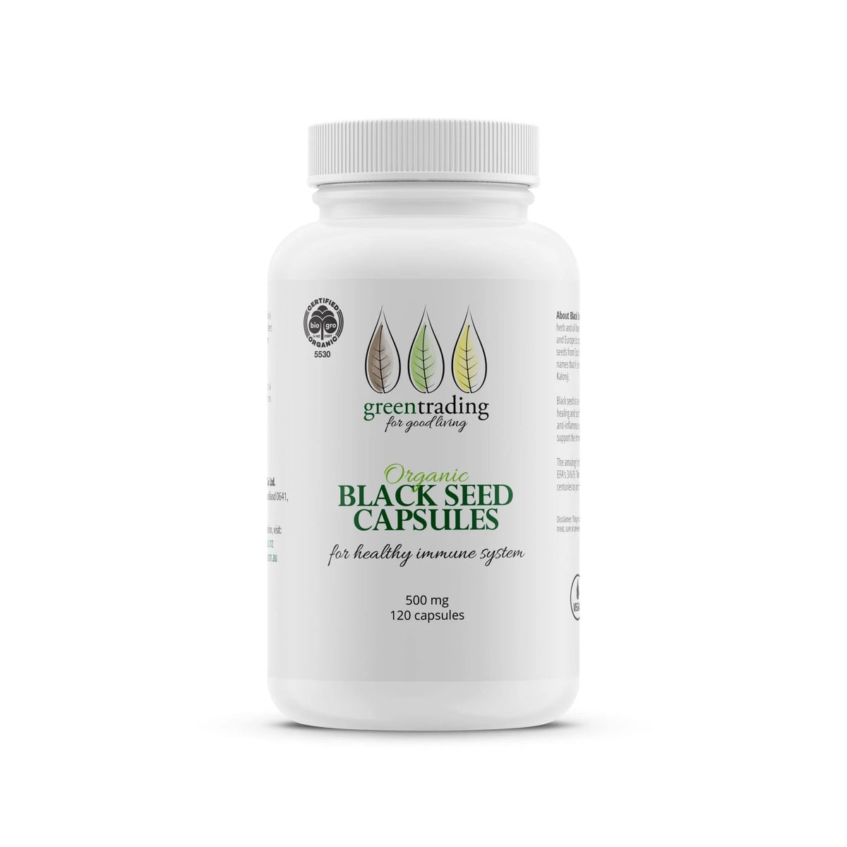 Organic Black Seed 120 Veggie Capsules 500mg-Green Trading-Matakana Pharmacy
