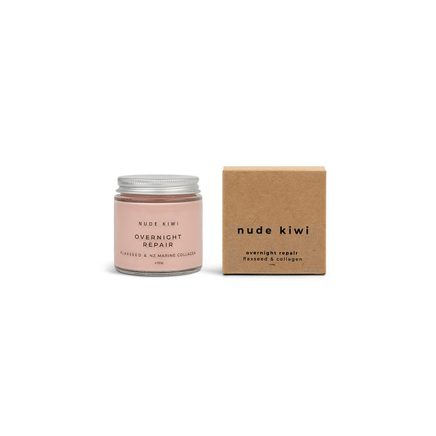 Image of NUDE KIWI Overnight Repair - Flaxseed & Marine Collagen 100g next to box
