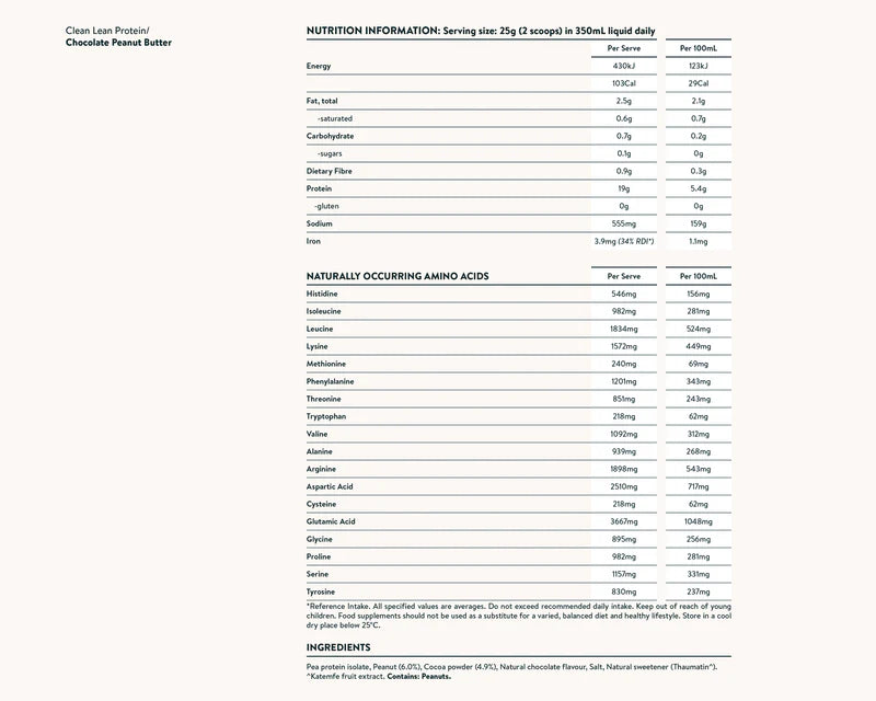 Image of Clean Lean Protein Chocolate Peanut Butter nutritional facts