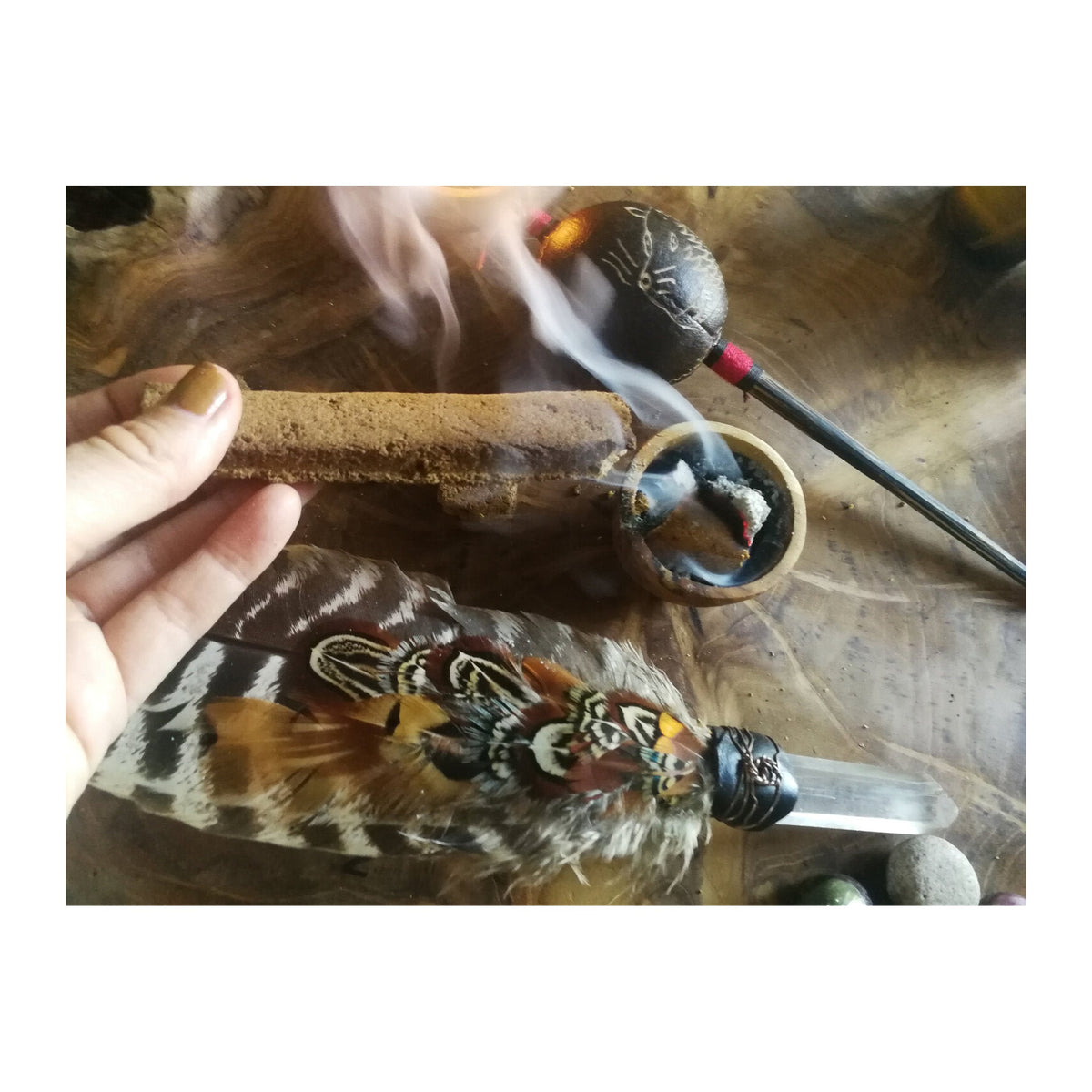 Atlas Rose Incense Planks - Sandalwood & Moroccan Rose incense burning on a dish