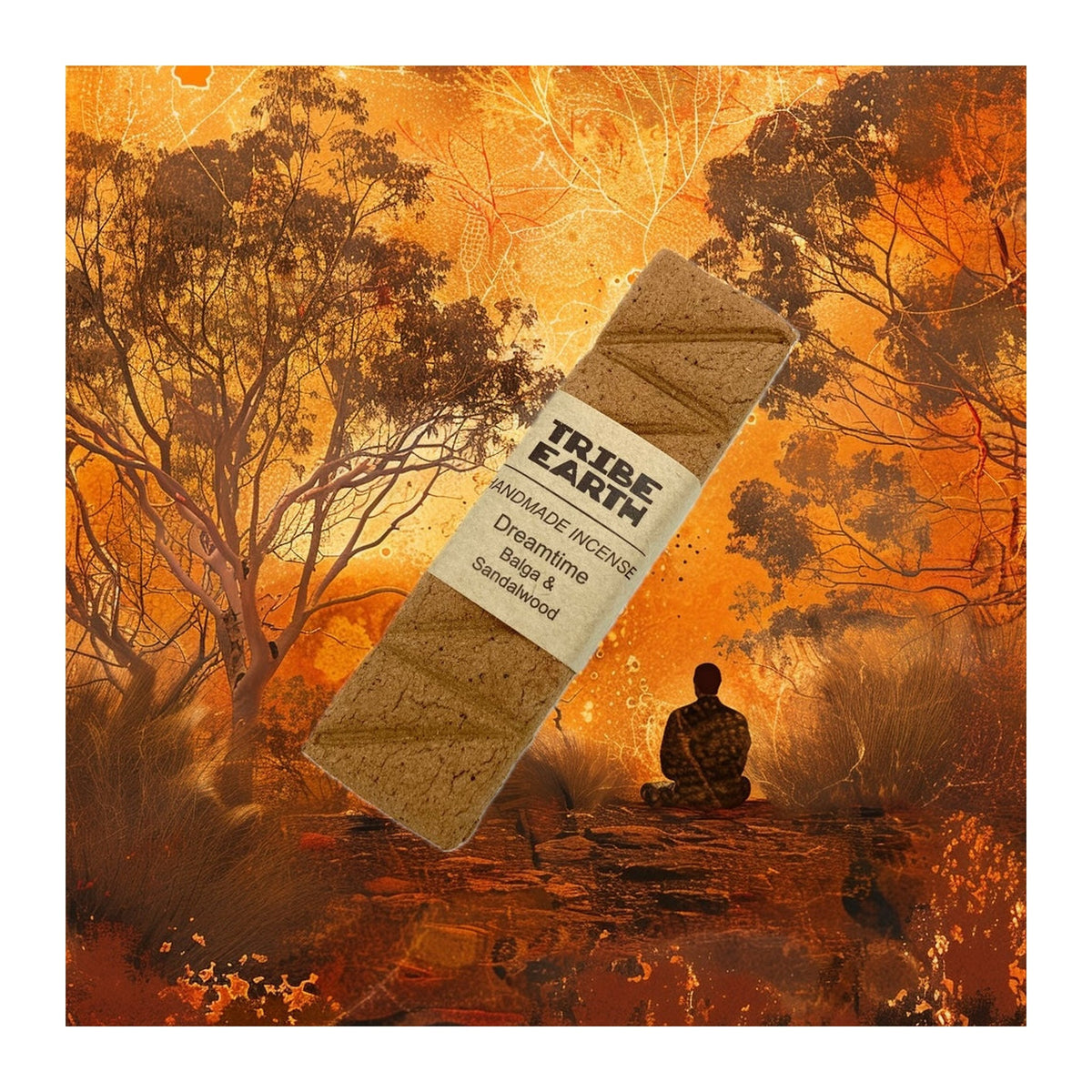 Dreamtime Incense Planks - Sandalwood & Balga incense burning on a dish