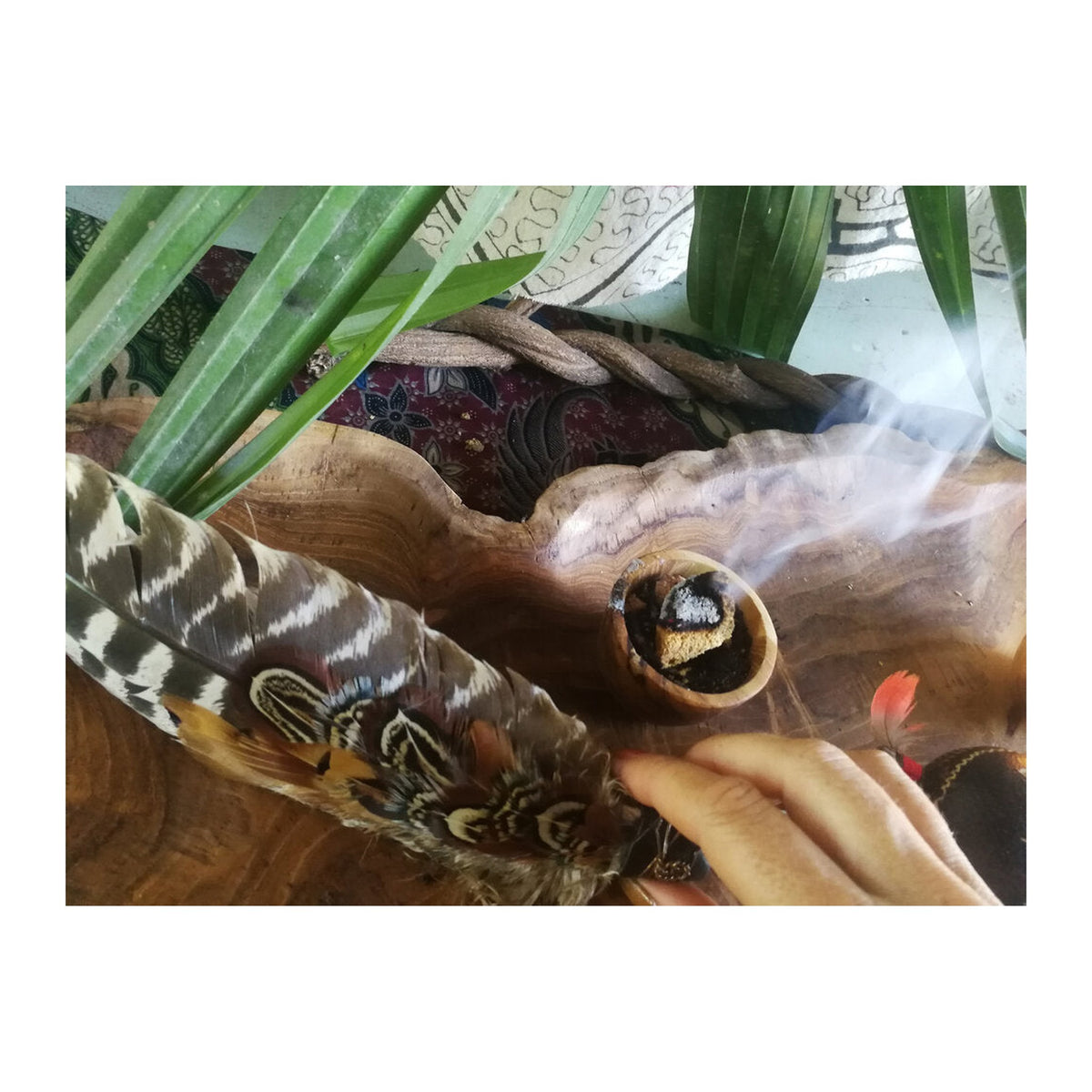 Mystic Incense Planks - Sandalwood & Agarwood incense burning on a dish