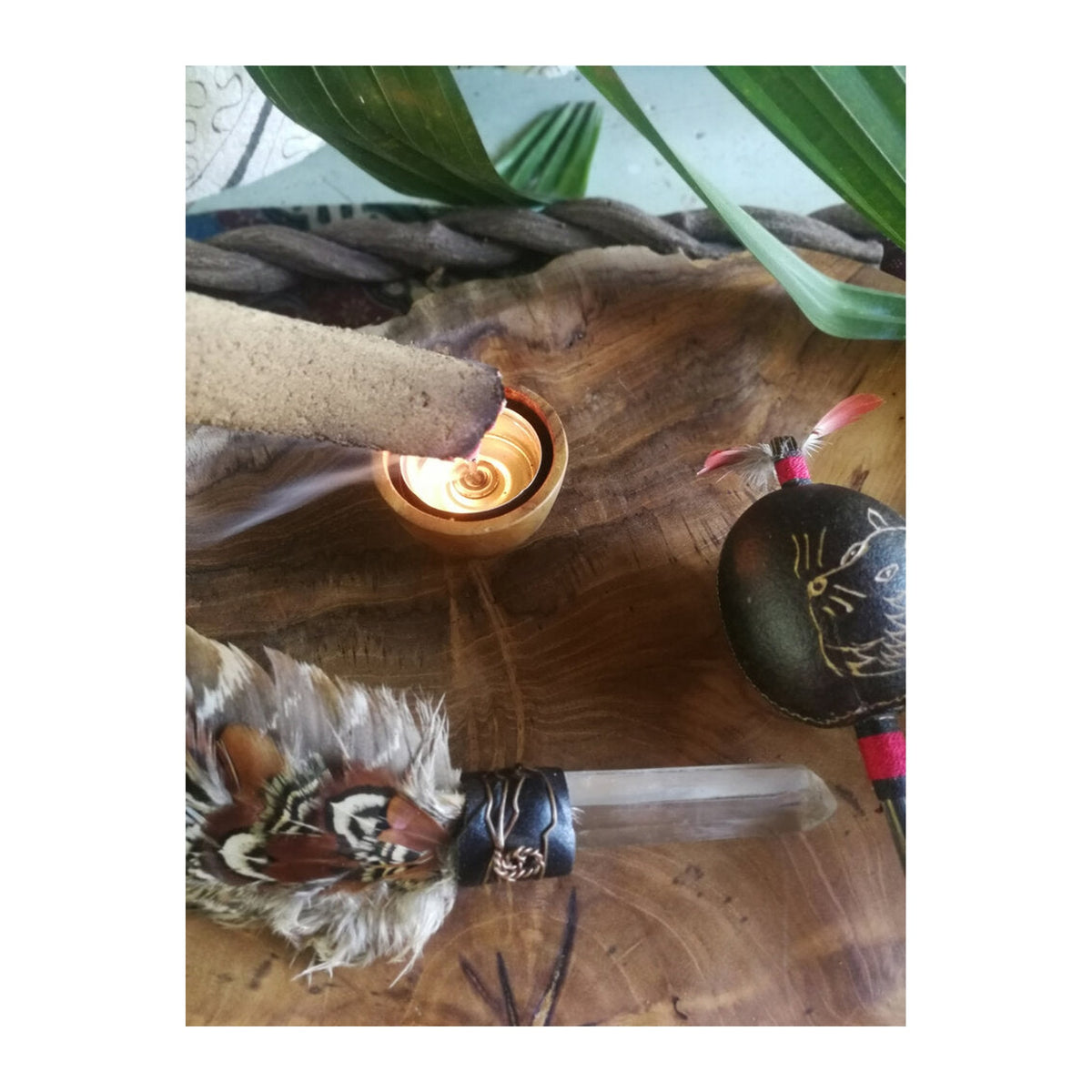 Pure Sandalwood Incense Planks incense burning on a dish