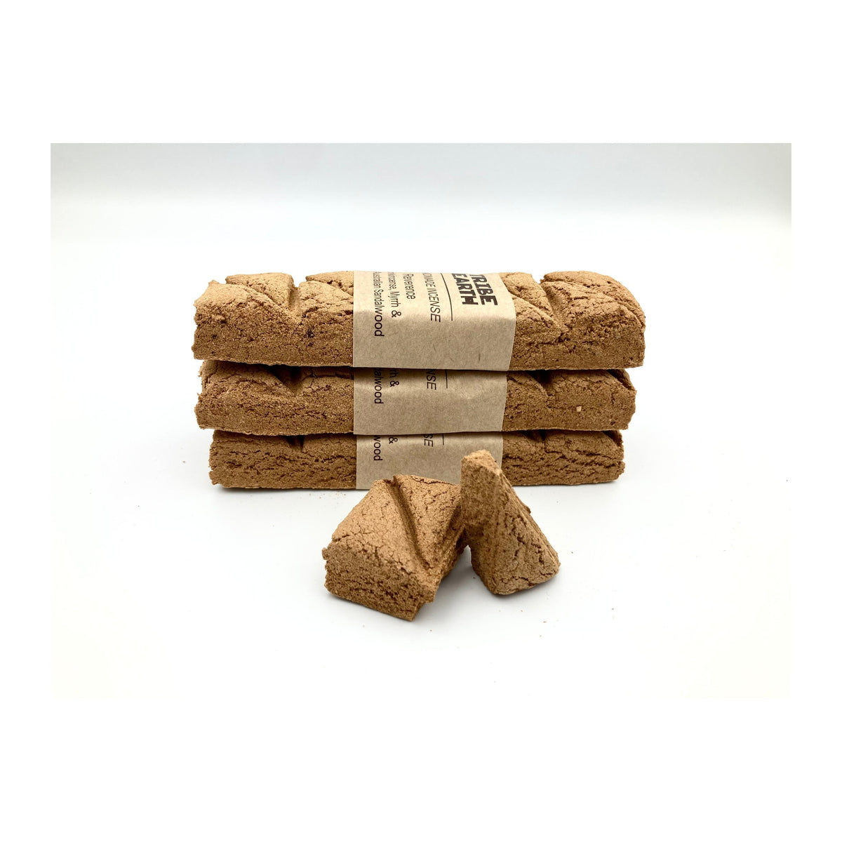 Reverence Incense Planks - Sandalwood, Frankincense & Myrrh incense planks unwrapped, showing the pressed plant material