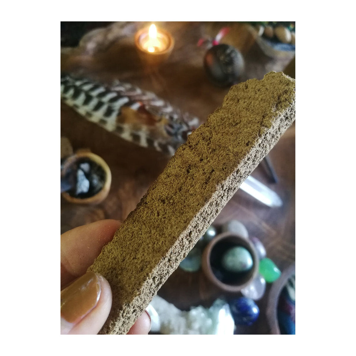 Reverence Incense Planks - Sandalwood, Frankincense & Myrrh incense burning on a dish