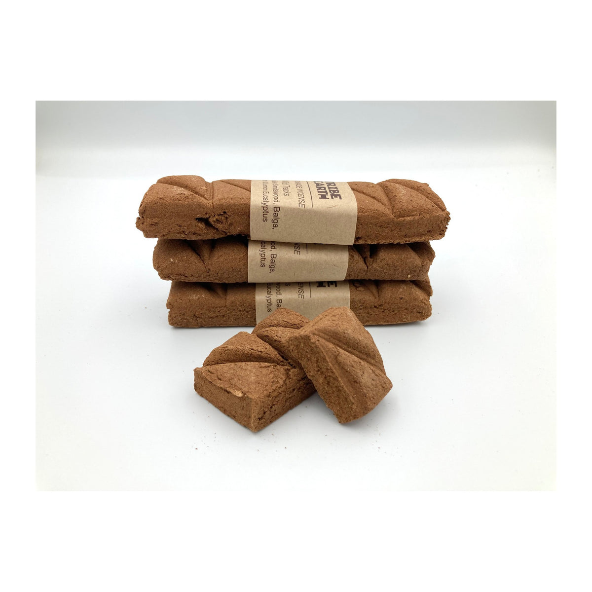 Wild Tracks Incense Planks - Sandalwood, Balga, Marri & Lemon Eucalyptus incense planks unwrapped, showing the pressed plant material