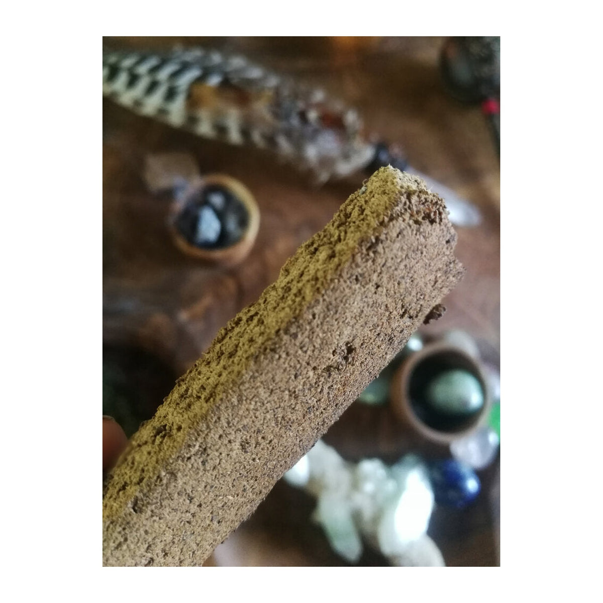 Peaceful Warrior Incense Planks - Sandalwood & Patchouli incense burning on a dish