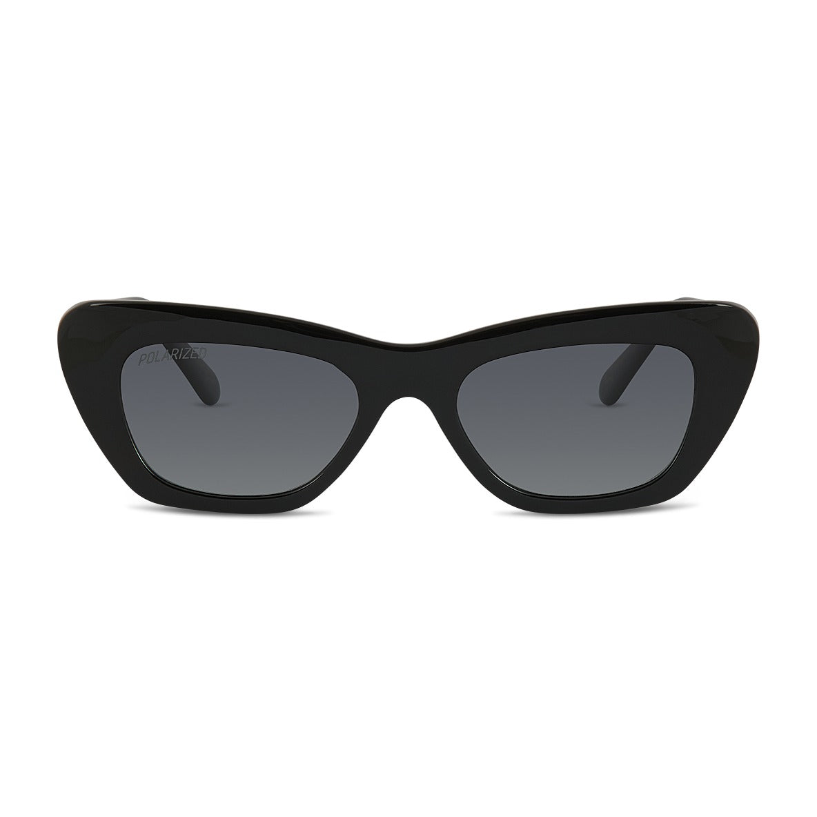 Wollumbin Poolside women's sunglasses, black frame with smoke polarised lens, front