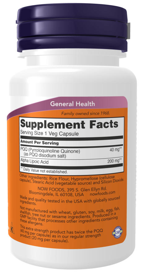 Image of PQQ Extra Strength 40mg 50vcaps supplement facts