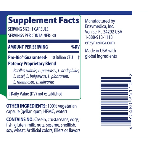 Image of Pro-Bio 30vcaps supplement facts