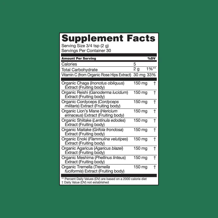 Image of Protect Organic Mushroom Blend 60g supplement facts