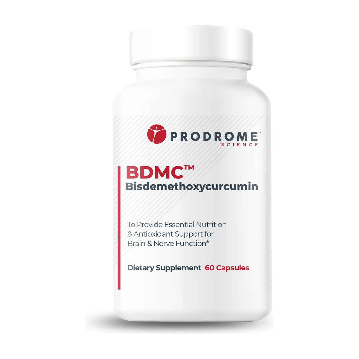 ProdromeBDMC, white bottle of 60 capsules with the red Prodrome Science logo, front of pack