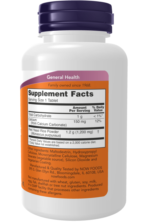Image of Red Yeast Rice 1200mg 60tabs supplement facts