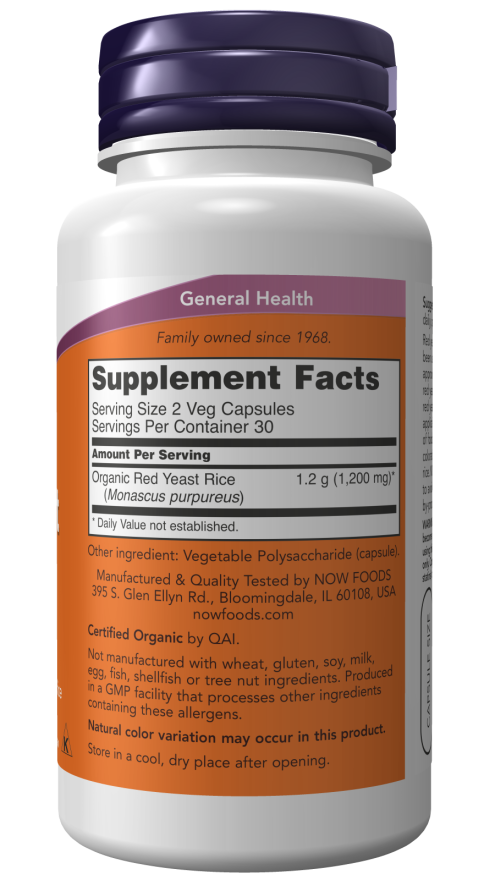 Image of Red Yeast Rice 600mg 120vcaps supplement facts