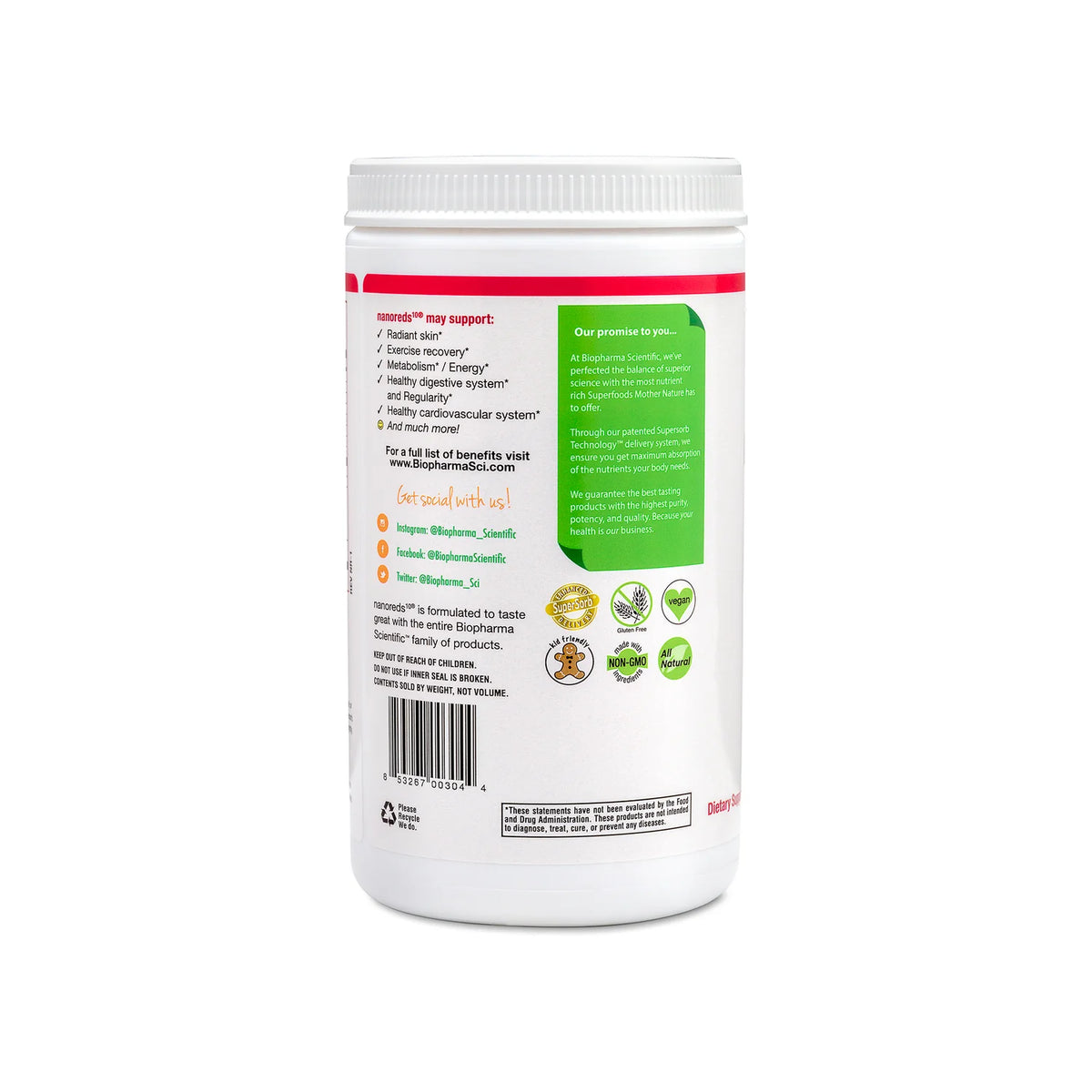 Image of NanoReds Powder side of bottle