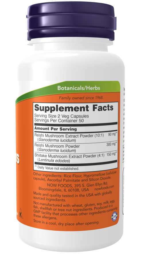 Image of Rei-Shi Mushrooms 270mg 100vcaps supplement facts