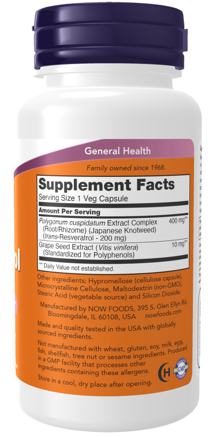 Image of Resveratrol 200mg 60vcaps supplement facts