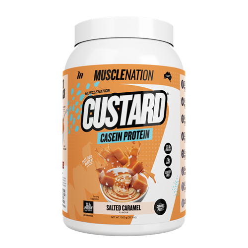 Custard Casein Protein Salted Caramel 1kg-MuscleNation-Matakana Pharmacy