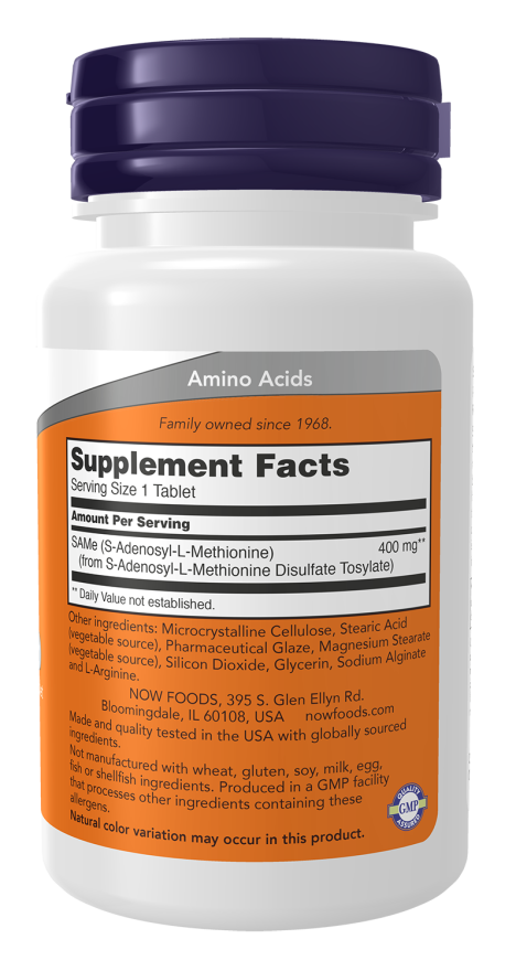image of SAMe 400mg 60tabs supplement facts