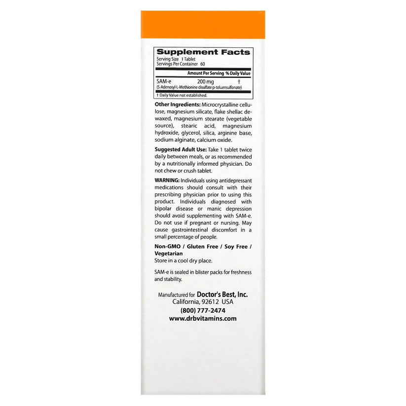 Image of SAMe (200mg) 60tabs supplement facts