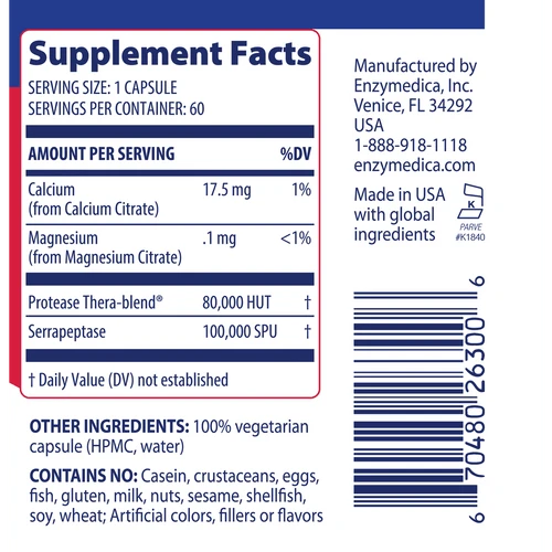 Image of SerraGold 120vcaps supplement facts