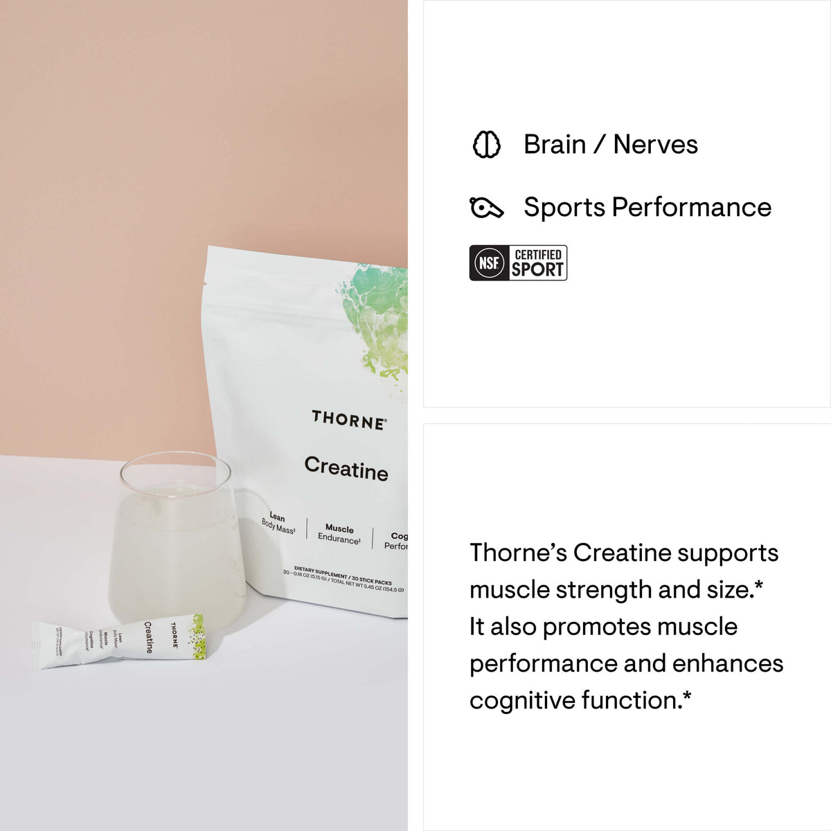 Creatine Unflavoured Travel Pack 30 Sticks-Thorne-Matakana Pharmacy
