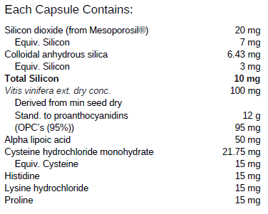 Image of Silica Advanced 60 caps  ingredients
