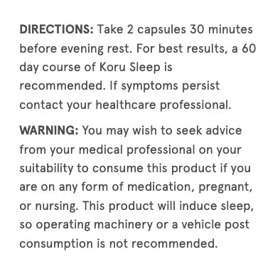 Image of Koru sleep 60 caps directions