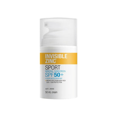 Invisible Zinc Sport Mineral Sunscreen SPF50+ 50ml pump, front