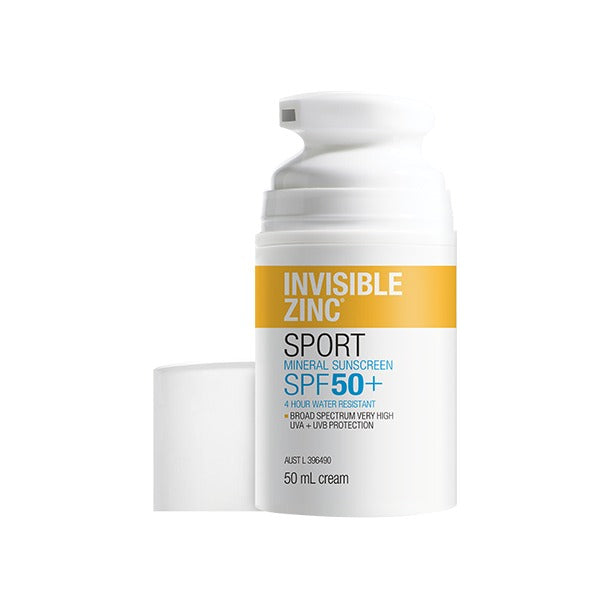 Invisible Zinc Sport SPF50+ 50ml with the lid off
