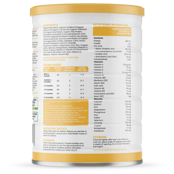 mage of SPROUT INFANT FORMULA (0-12mths) - Tin 700g nutritional information