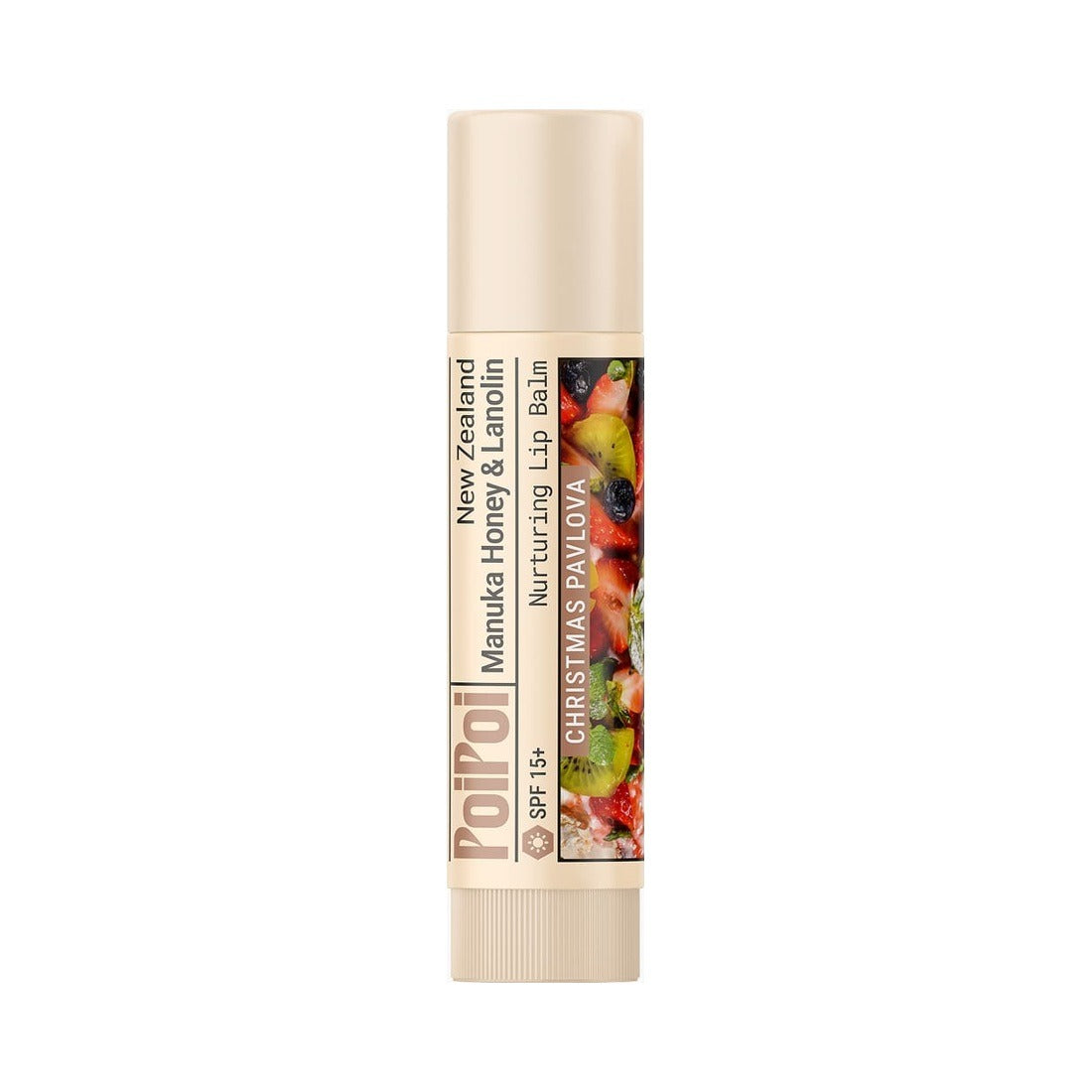 PoiPoi Christmas Pavlova mānuka honey and lanolin lip balm stick, 4g