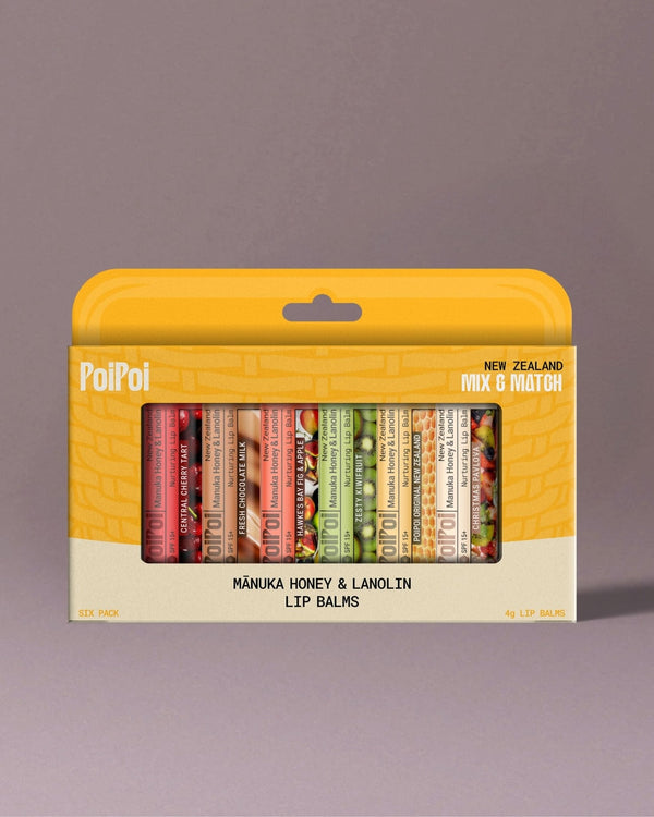 PoiPoi mix and match six pack of mānuka honey and lanolin lip balm sticks