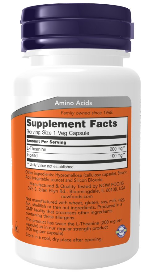 Image of L-Theanine Double Strength 200mg 60vcaps supplement facts