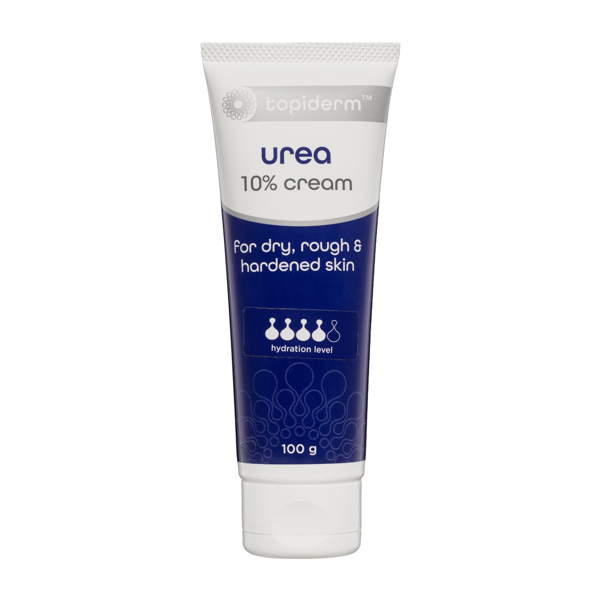 Topiderm Urea 10% Cream 100g tube, front, for dry, rough and hardened skin