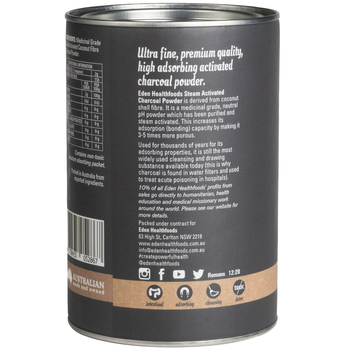 Eden Health Foods Activated Charcoal Powder 300g