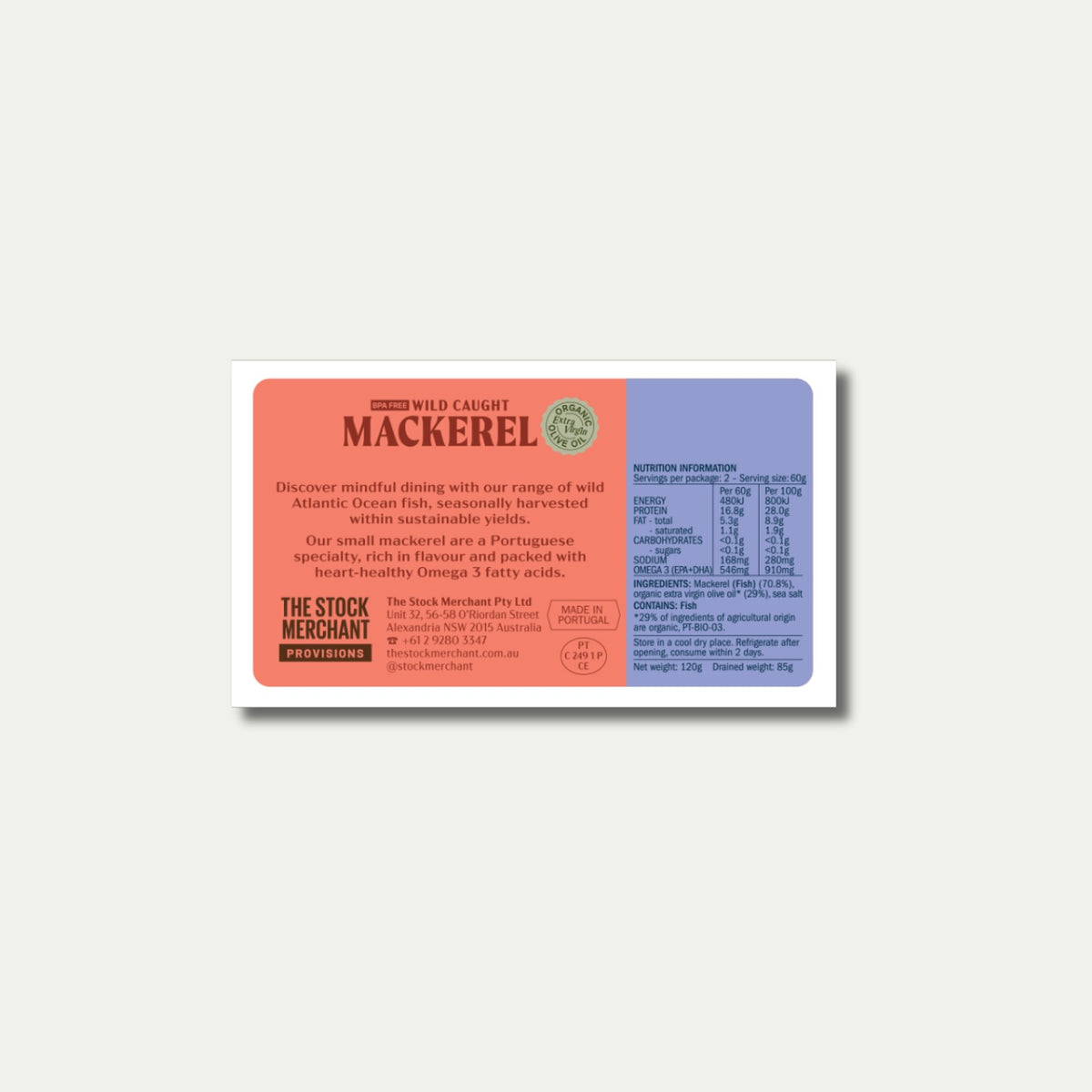 The Stock Merchant Mackerel in Organic Extra Virgin Olive Oil 120g