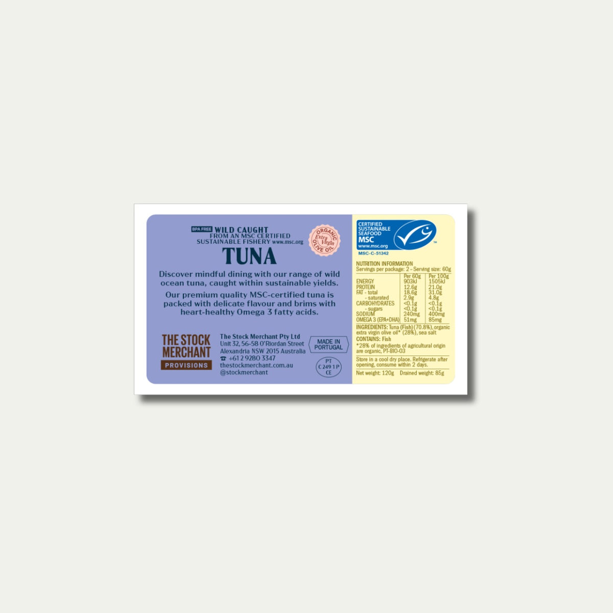 The Stock Merchant Tuna Fillets in Organic Extra Virgin Olive Oil 120g