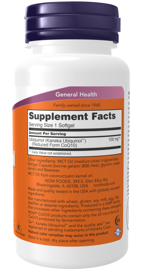 Image of Ubiquinol (Kaneka Ubiquinol) 100mg 60sgcaps supplement facts