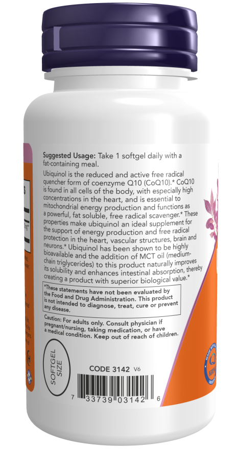 Image of Ubiquinol (Kaneka Ubiquinol) 100mg 60sgcaps suggested usage